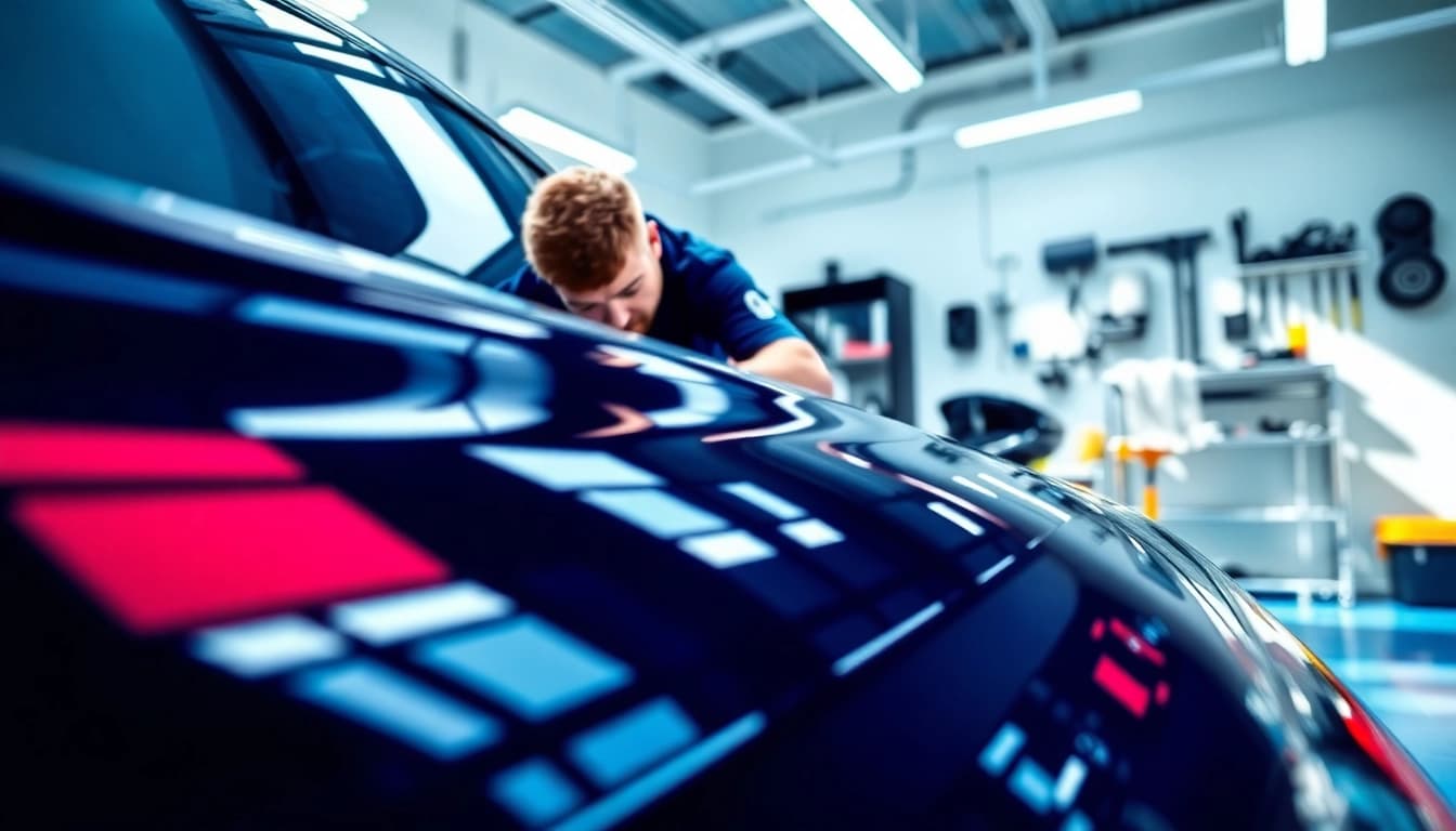 Car detailing Chattanooga service showcasing a polished vehicle and detailing tools in a bright setting.
