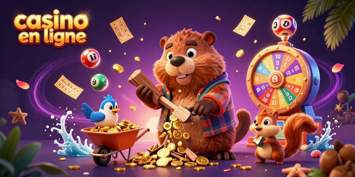 Casino en ligne : collection de pièces d'or avec des animaux mignons dans un environnement vibrant.