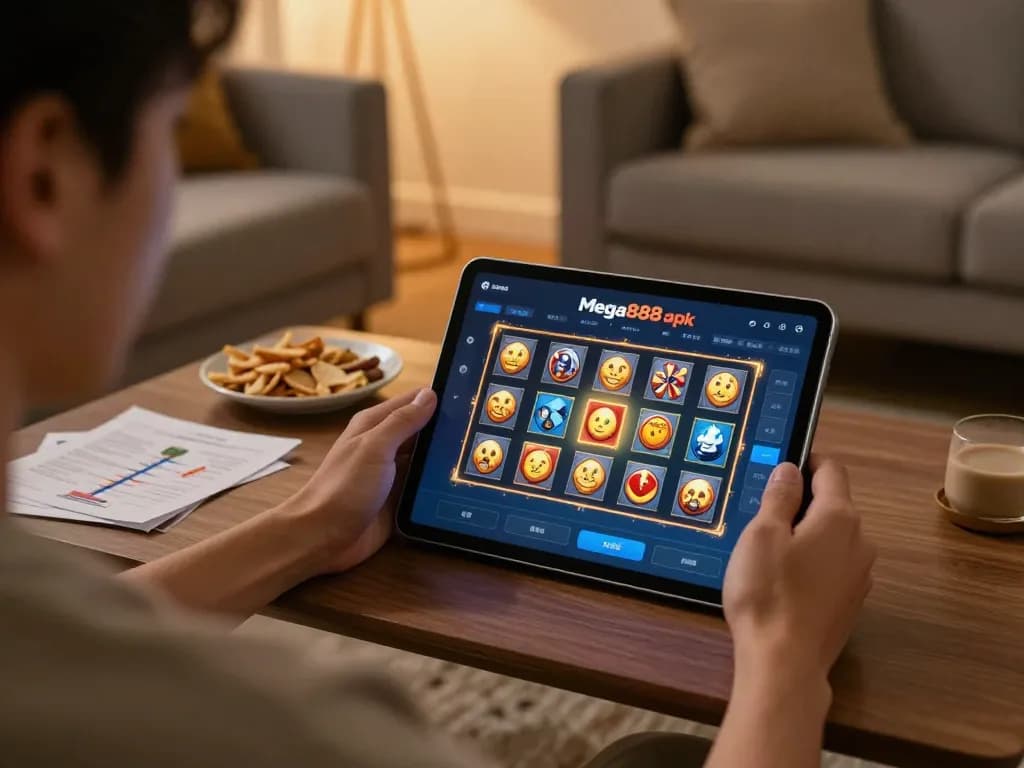 Engaging gameplay with mega888 apk on tablet showcasing exciting slot games in a cozy home setting