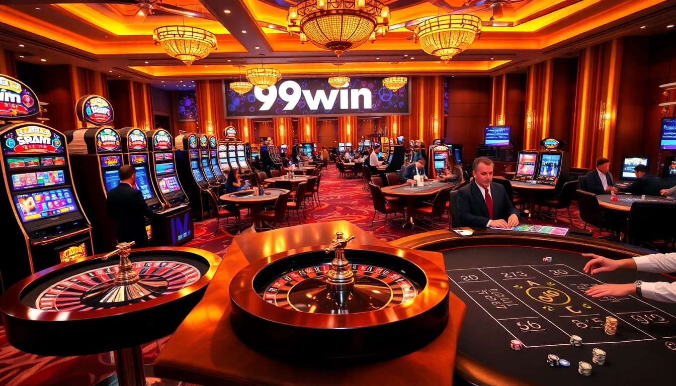 Experience the excitement of 99win with vibrant casino tables and lively gambling action.