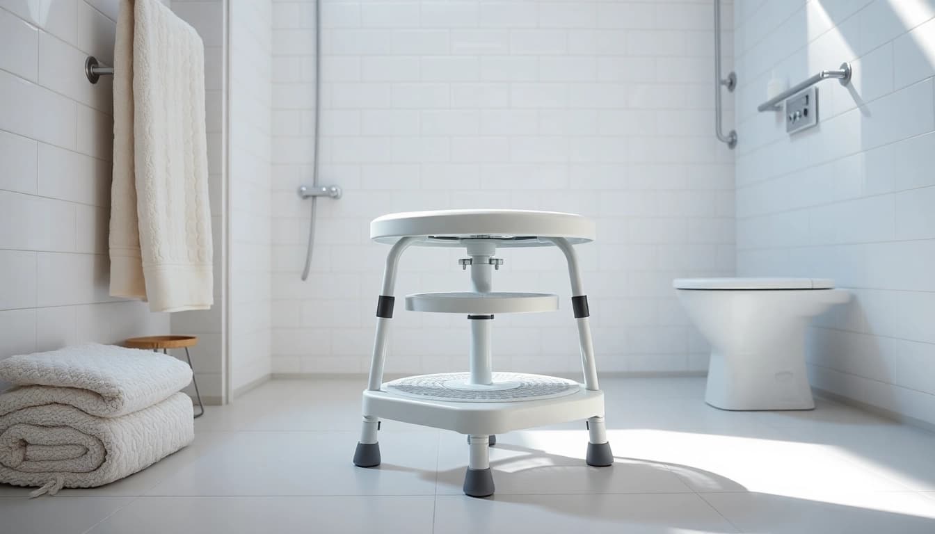 Duschhocker für Senioren in einem modernen Badezimmer, ideal zum Sitzen während der Dusche.