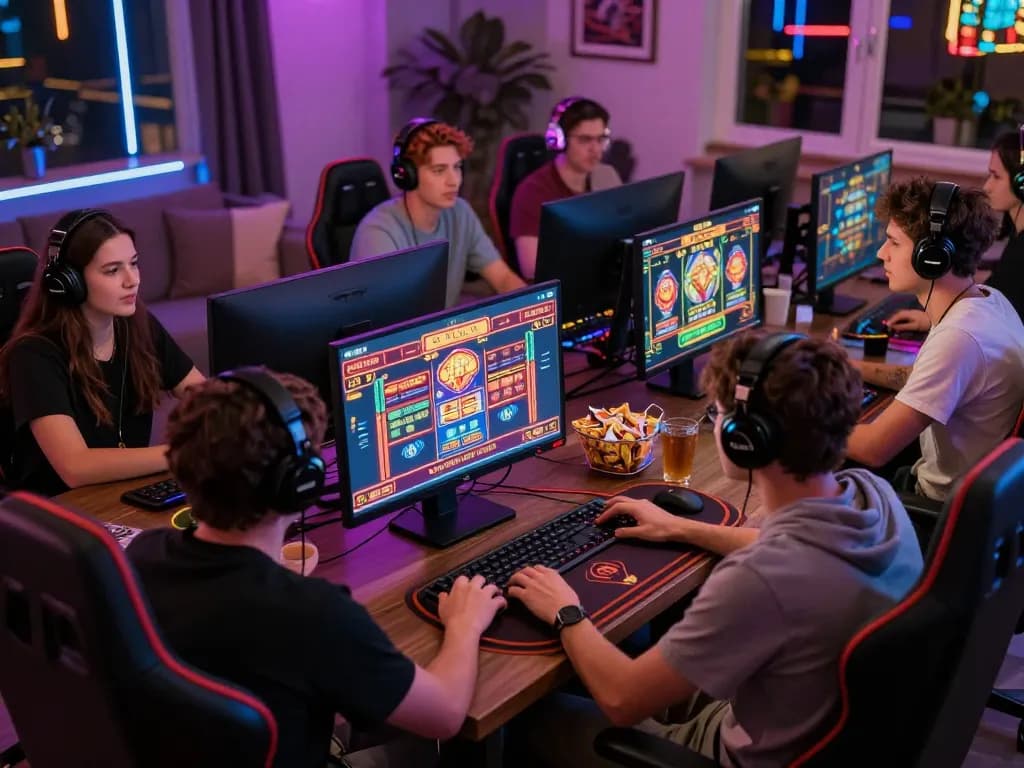 Exciting online gaming scene depicting ligasedayu with friends enjoying colorful casino gameplay.