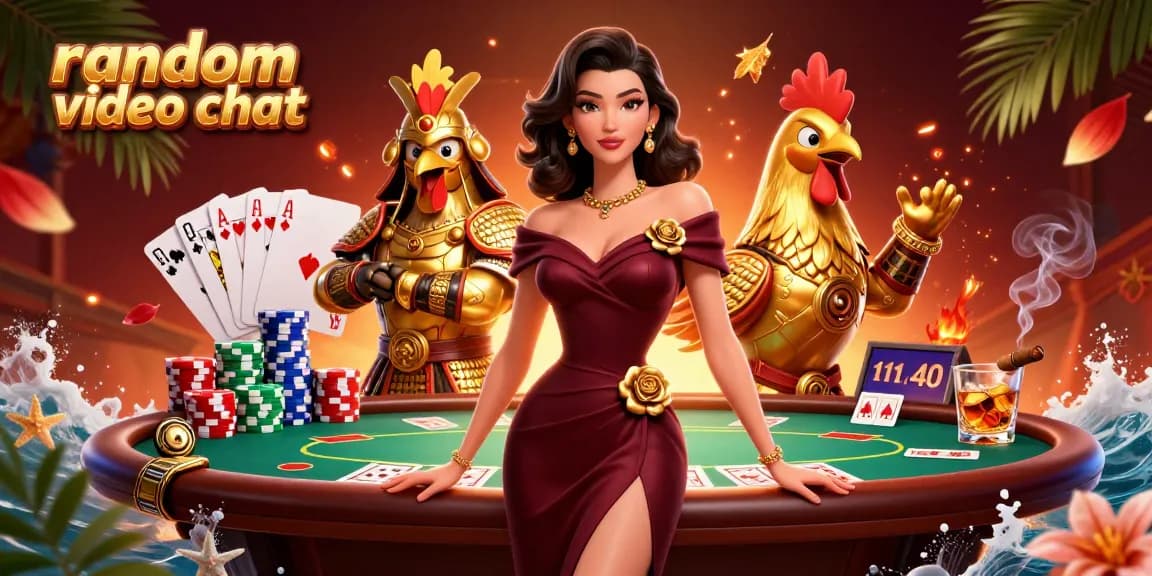 Engage in random video chat while enjoying a vibrant casino scene filled with rich elements.