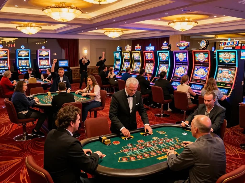 Players enjoying dynamic gameplay at South African casinos with vibrant slot machines and table games