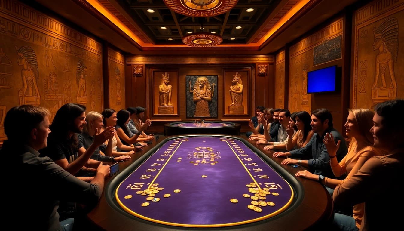 8win casino experience featuring an elegant gaming table surrounded by enthusiastic players in a luxurious setting.