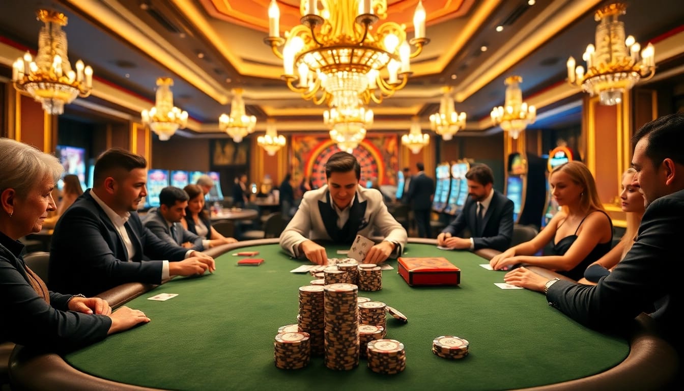 Tác giả RIKVIP inspires excitement at a luxury poker table in a vibrant casino.