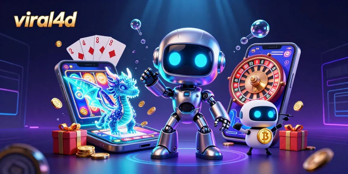 Engage with viral4d's exciting slot games featuring neon-lit robots and vibrant rewards