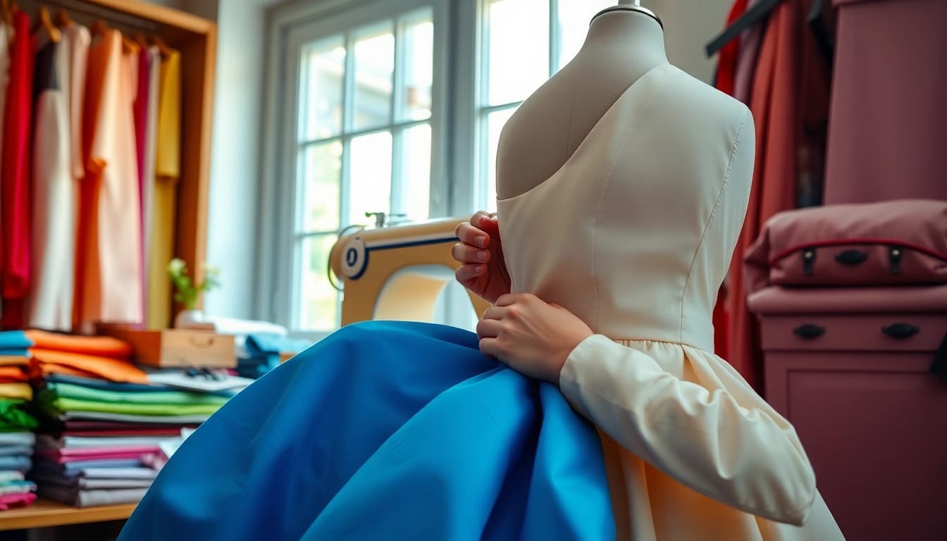 Performing expert alterations in Nashville TN by a skilled tailor with vibrant fabrics.