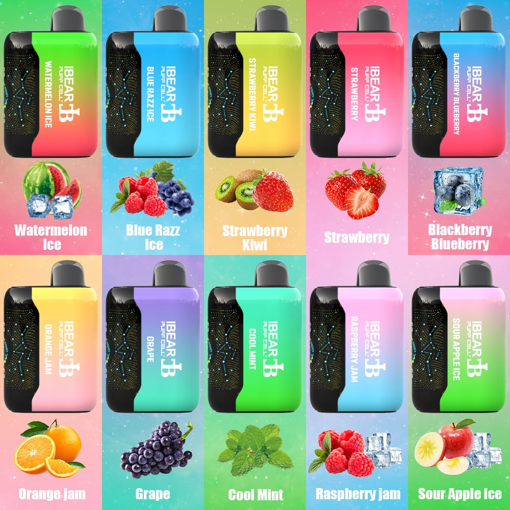 Einweg E Zigarette kaufen im Ibear Shop – Digital Box 12000 mit Strawberry Ice, Mango Ice & Blue Razz Ice