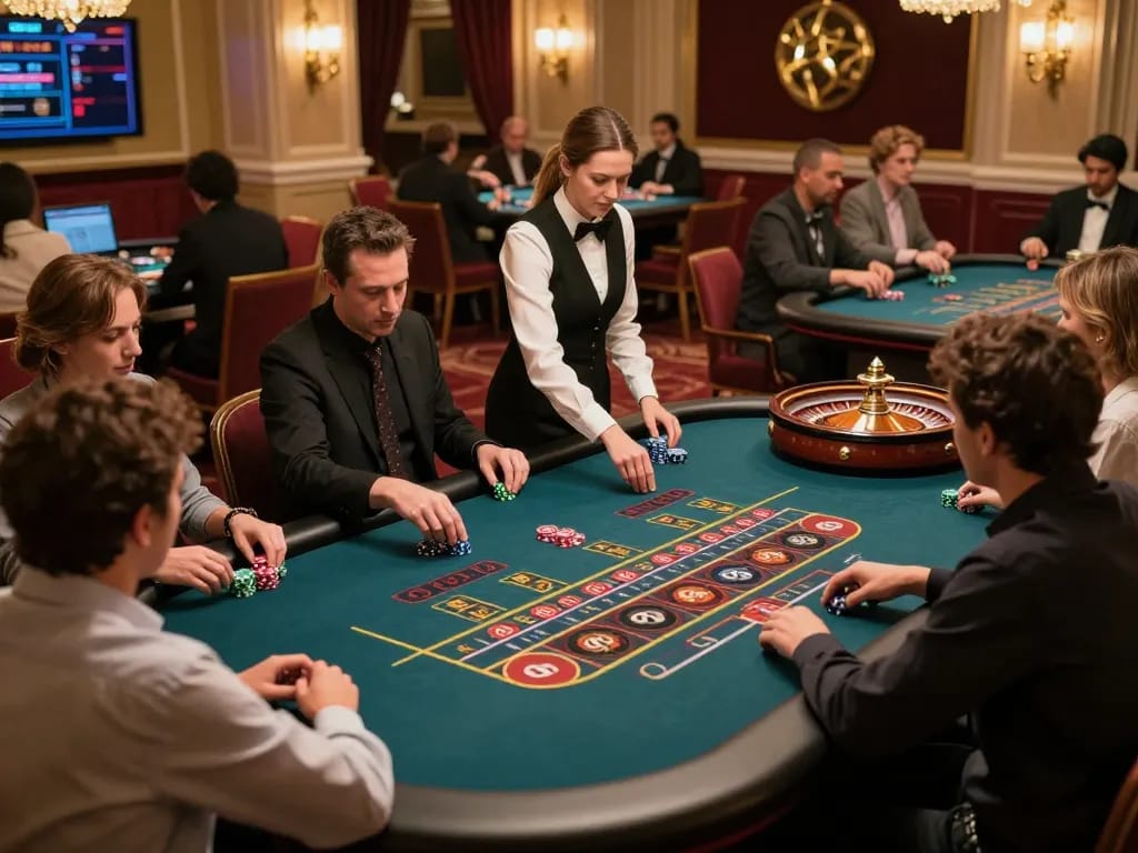 Players engaging with live dealer roulette at https://x88.design/ showcasing excitement and strategic betting in a luxurious setting.