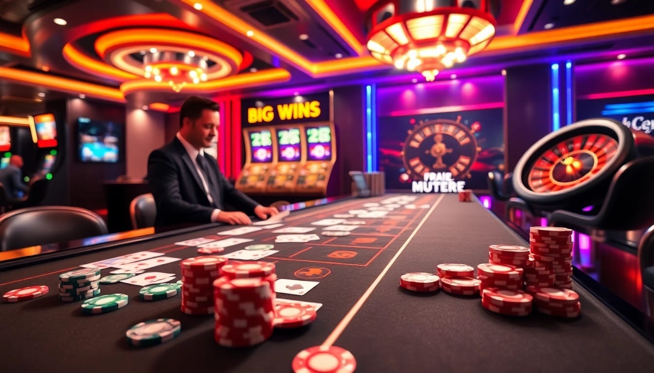 Experience thrilling gaming action at CK444 with vibrant casino tables and colorful poker chips.