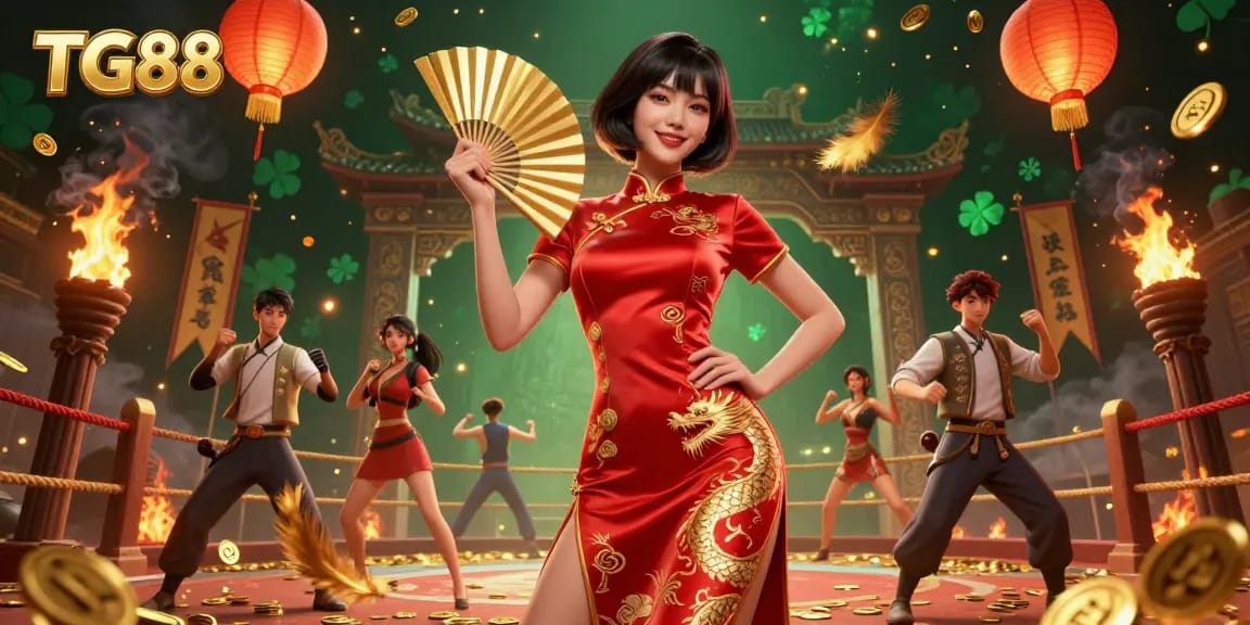 Experience the thrill of TG88 with this captivating casino illustration featuring a confident Asian woman and gold coins.