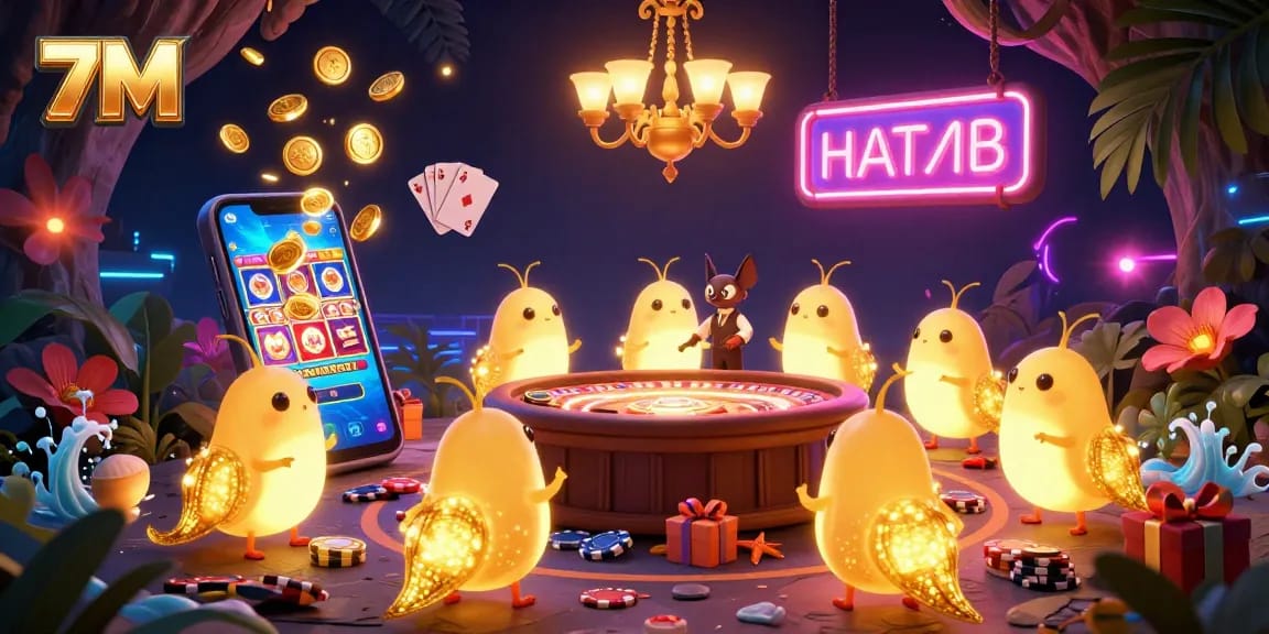 Experience the vibrant action of 7M as glowworms light up a cave casino scene filled with exciting game elements.