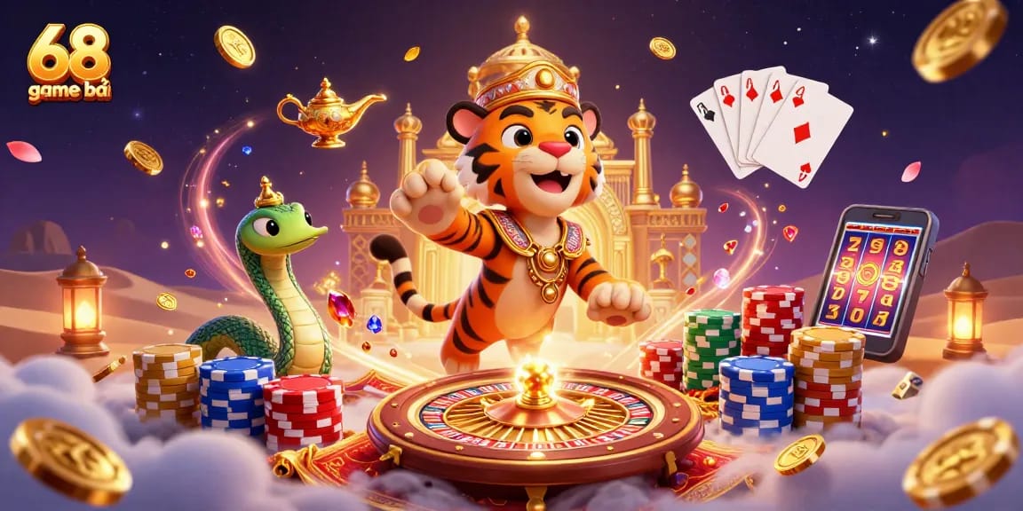 Experience the thrill of 68 game bài with festive casino elements and vibrant characters.