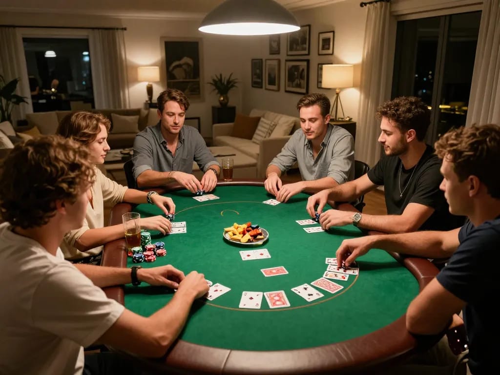 Players enjoying MM 88 poker strategy during an engaging home game night.