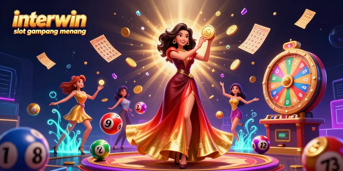 Experience the excitement of interwin slot gampang menang with vibrant coins and casino elements.