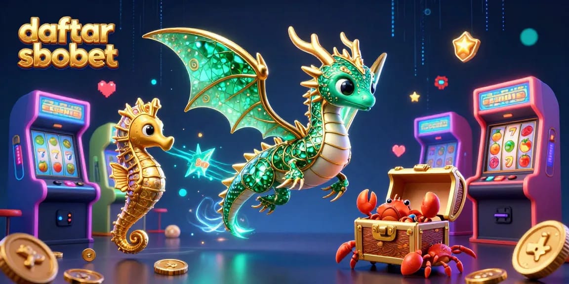 Engage in daftar sbobet with a vibrant sea dragon and casino-themed elements in this dynamic digital illustration.