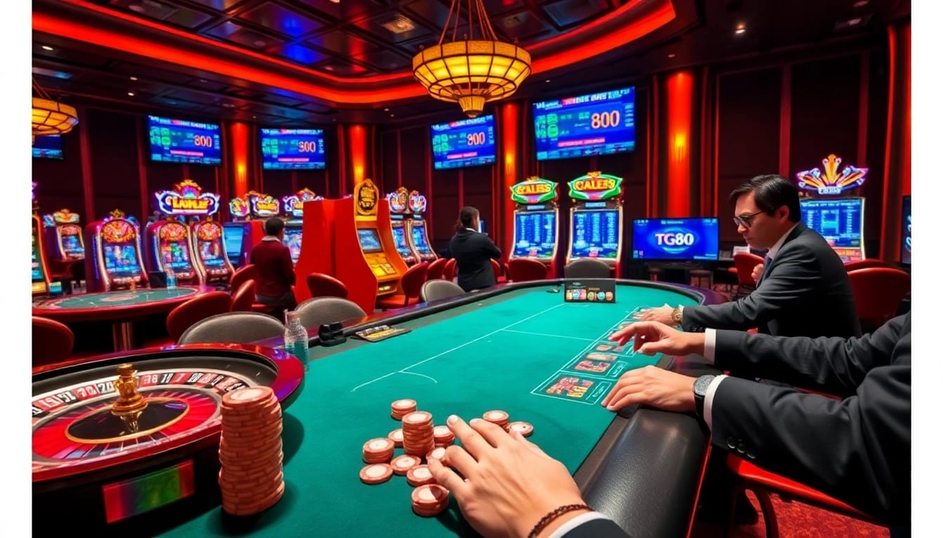 Players enjoying a thrilling game at TG88 casino's live poker table with vibrant colors.