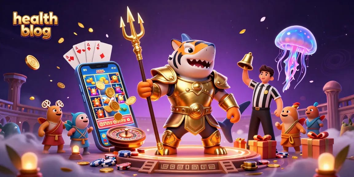 Engage with the health blog's vibrant casino world featuring a tiger shark and lively game elements.