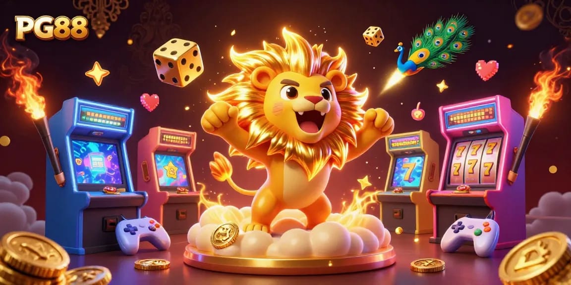 Engage in thrilling gameplay at PG88 with colorful slot reels and a vibrant casino backdrop.