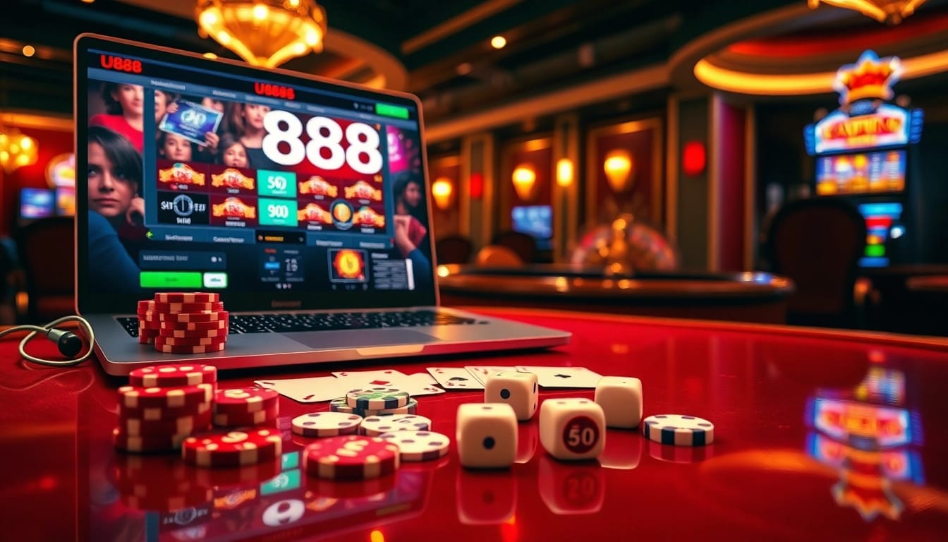 Experience the excitement of U888 with vibrant casino elements and engaging gameplay.