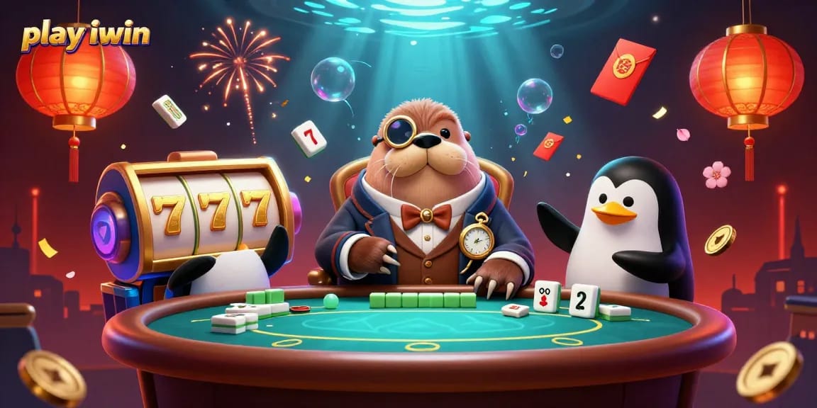 Play iwin at an underwater poker scene with a jolly walrus, penguin dealer, and bluffing pufferfish.