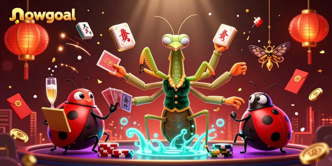 Experience nowgoal's dynamic live sports data with vibrant characters in a casino setting.
