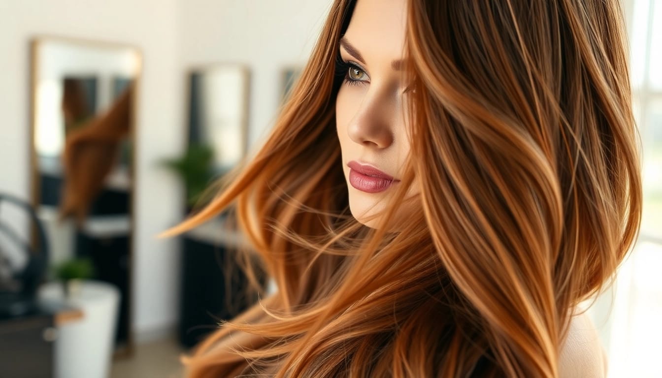 Model showcasing invisi edge clip in hair extensions seamlessly blended into her hair.