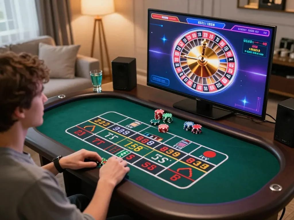 Player enjoying an exciting FC88 online roulette game from a cozy home setting.