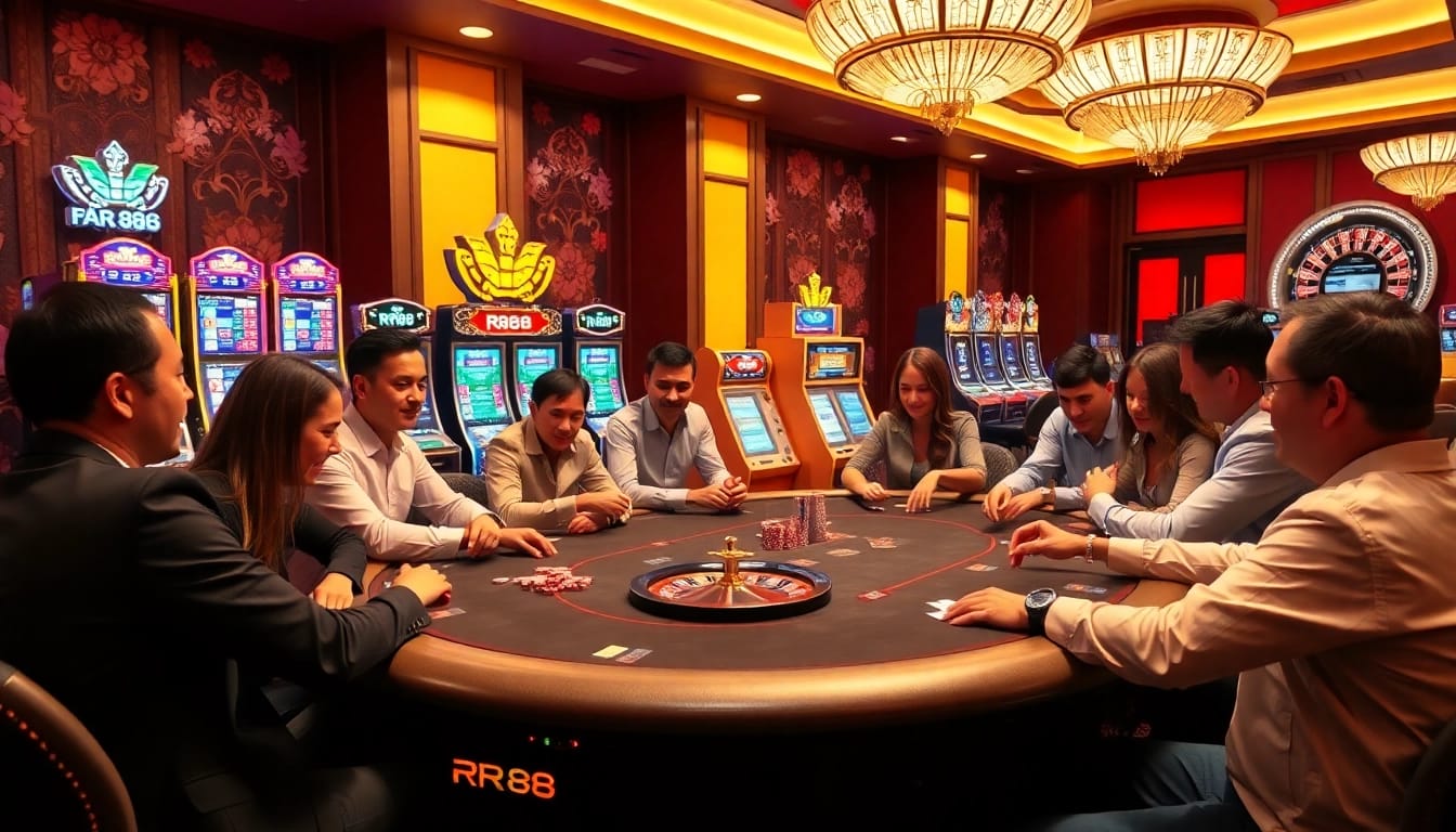 Players enjoying a thrilling game at RR88 casino table, showcasing high-stakes excitement.