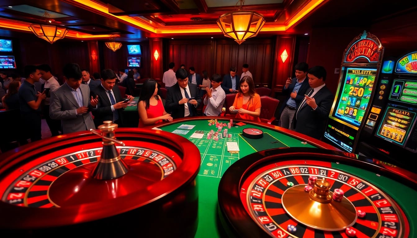 Exciting casino scene featuring roulette and poker, highlighting http://228kbet.net/ for gamblers.