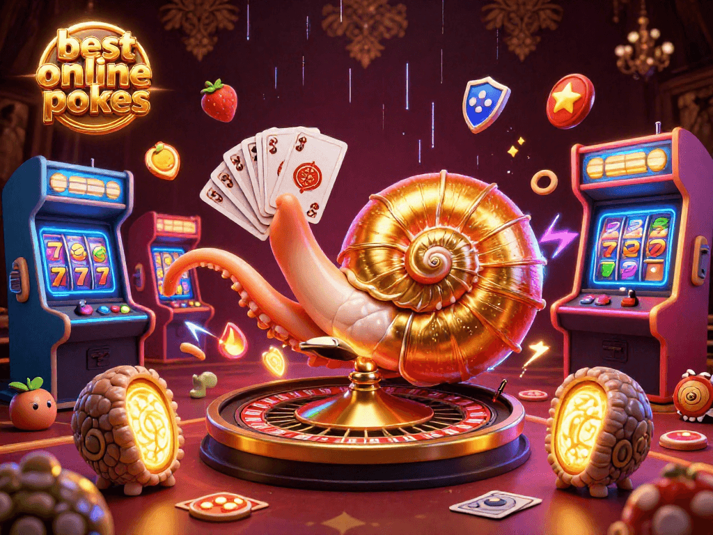 Experience the thrill of the best online pokies featuring a glowing nautilus roulette, vibrant slot reels, and classic arcade elements.