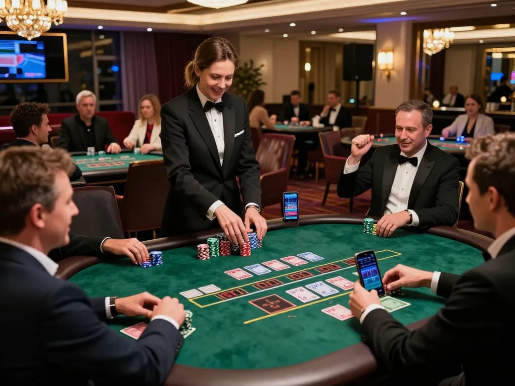 Exciting baccarat site experience showcasing vibrant players and live dealers at elegant casino tables.