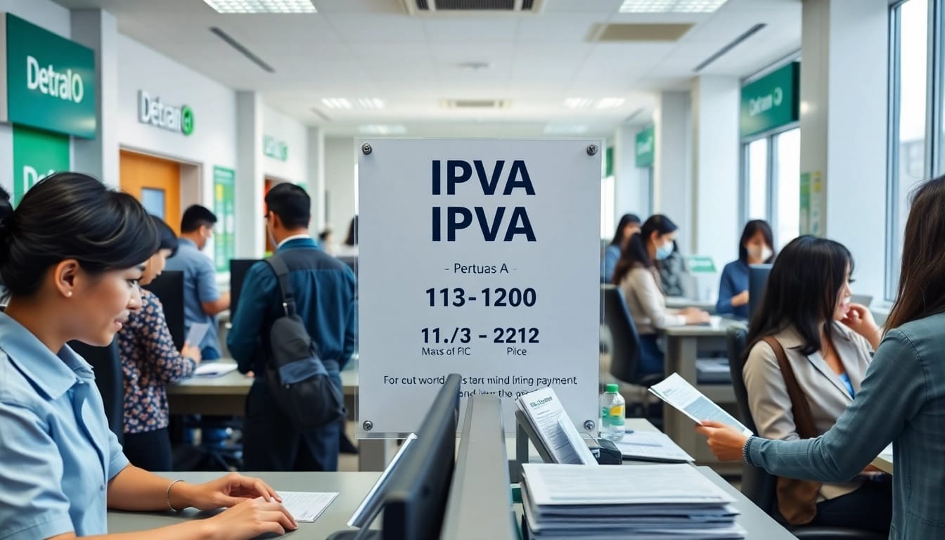 Detran GO office scene illustrating quick and secure IPVA payment assistance