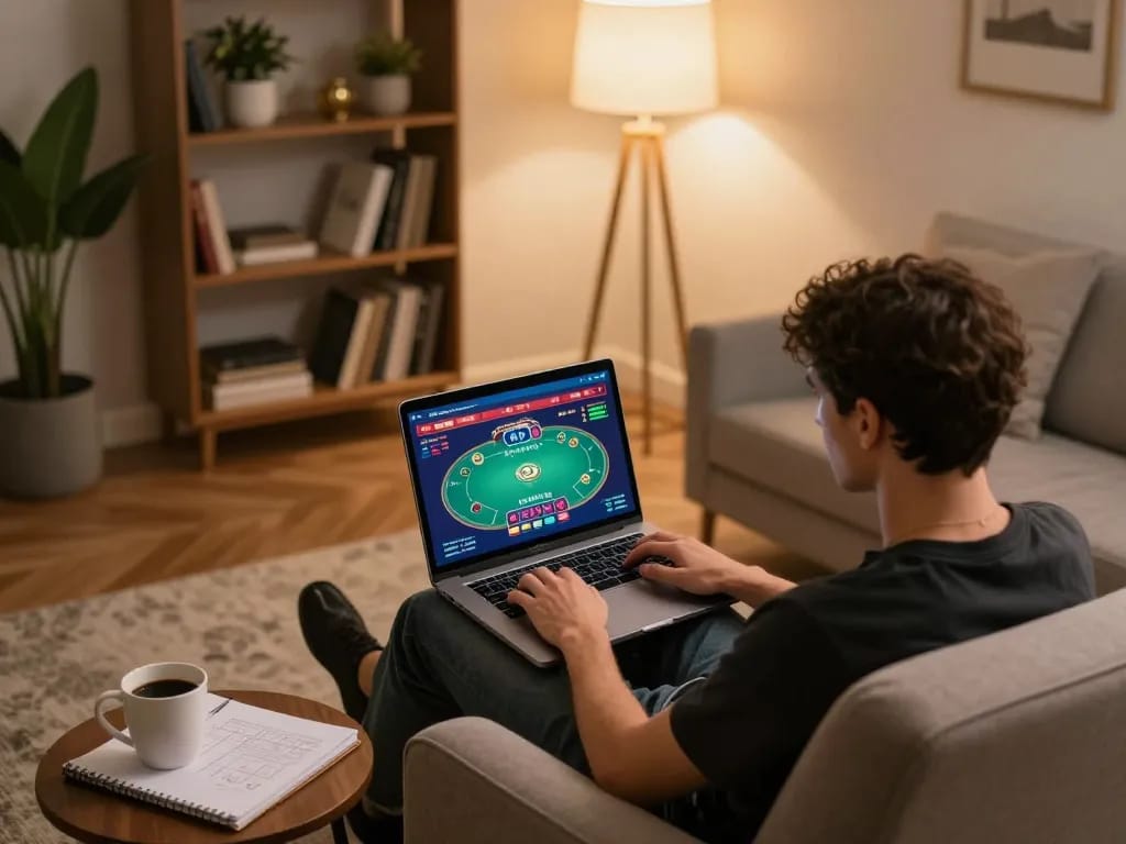 Player enjoying a vibrant online poker game on TR88 from a cozy home setup