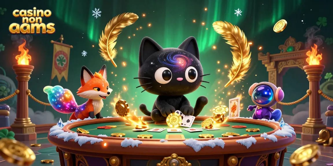 Gioca nei casino non AAMS con un'immagine di un gatto cosmico e una volpe nebula circondati da elementi di gioco.