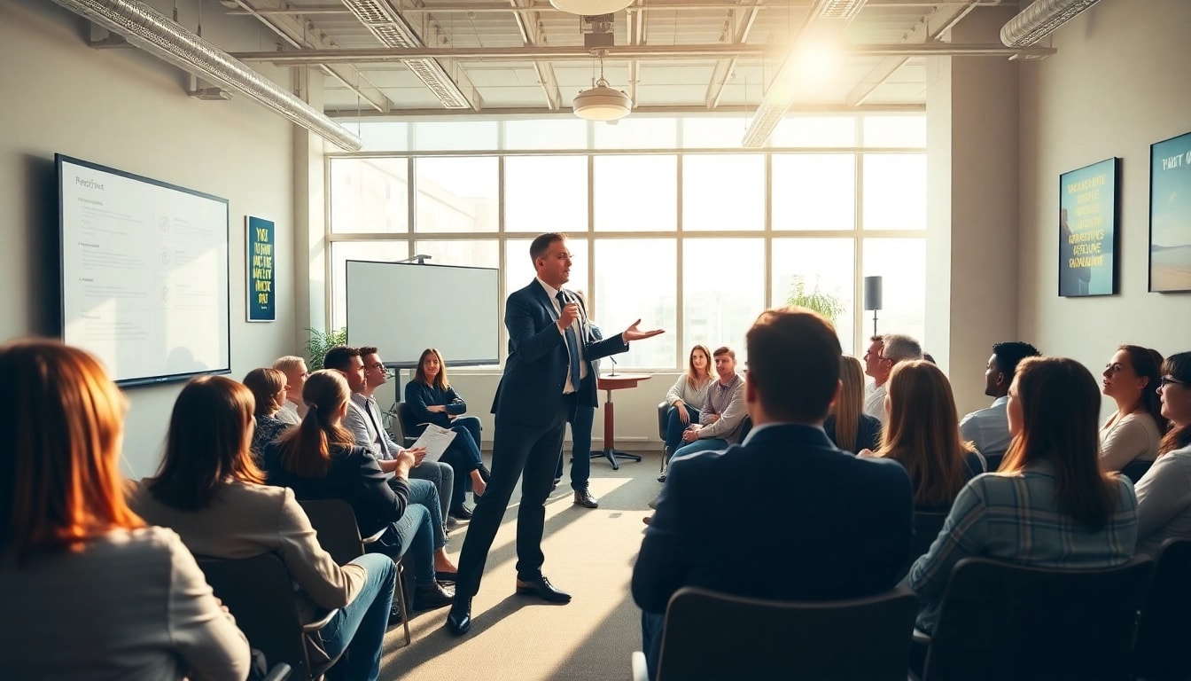 Public Speaking Coach energizing an audience during an engaging workshop session.