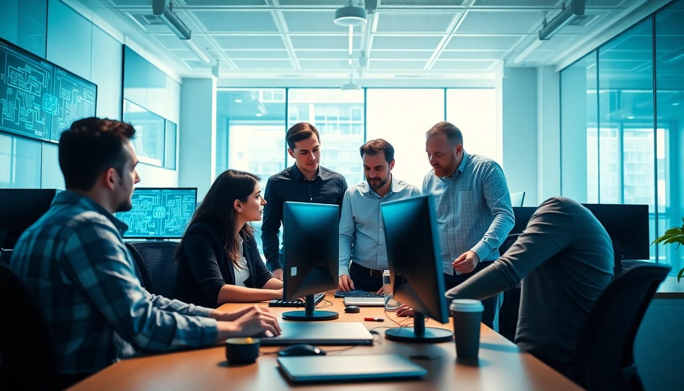 Provide IT Fredericksburg teams collaborating in a modern office with digital technologies.