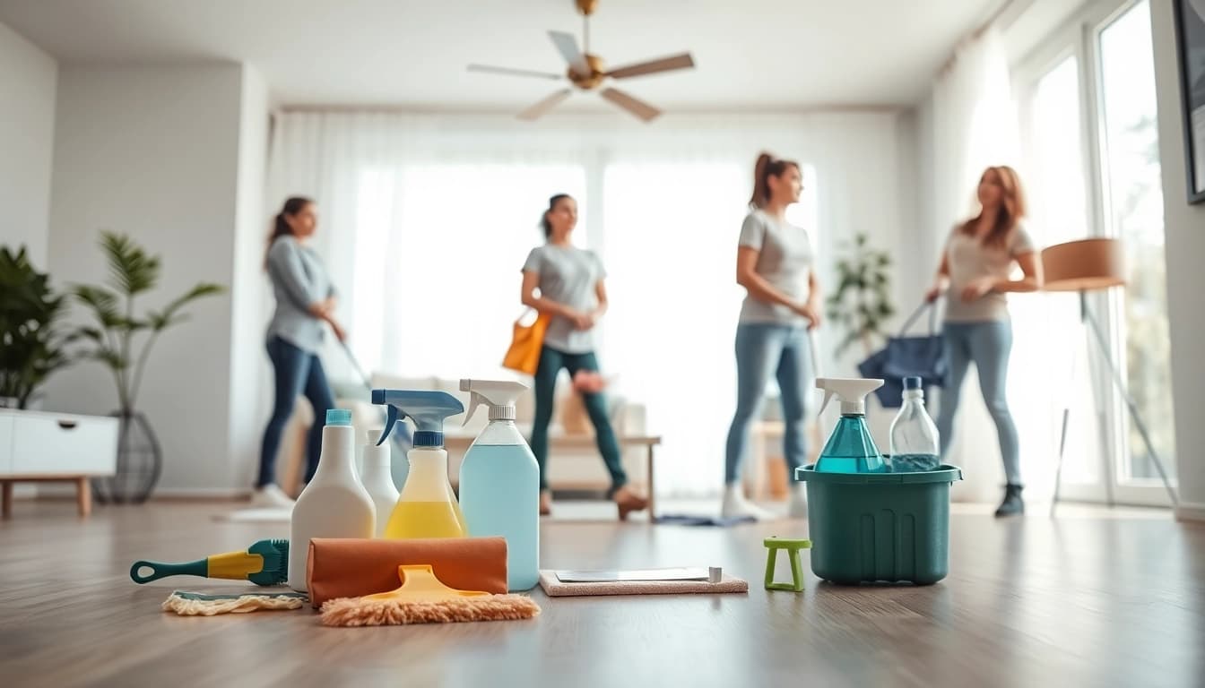 Expert cleaning service team diligently maintaining a spotless home environment.