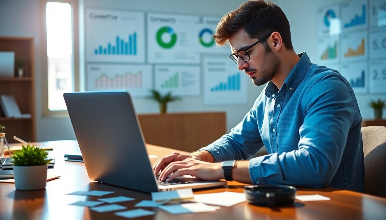 Analisis lemacau alternatif oleh pakar pemasaran digital di pejabat moden.