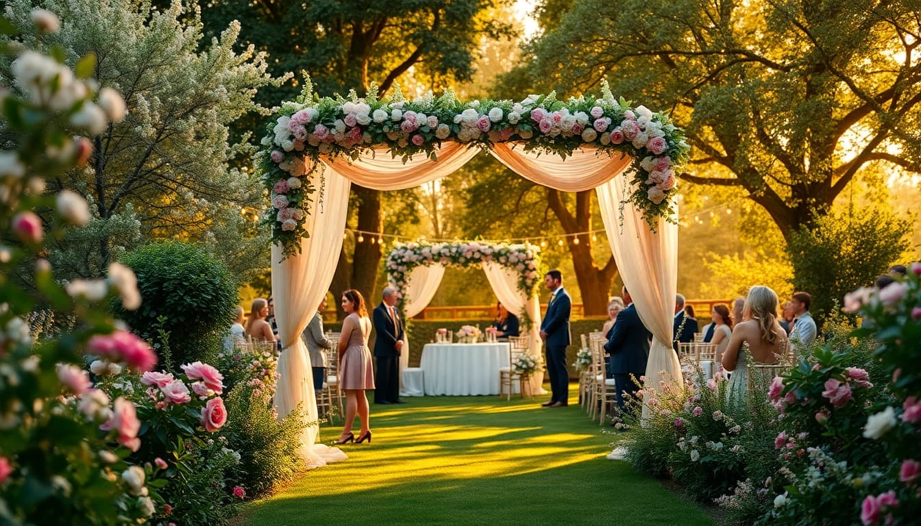 Captivating Weddings Venue with a beautifully decorated ceremony arch surrounded by nature.