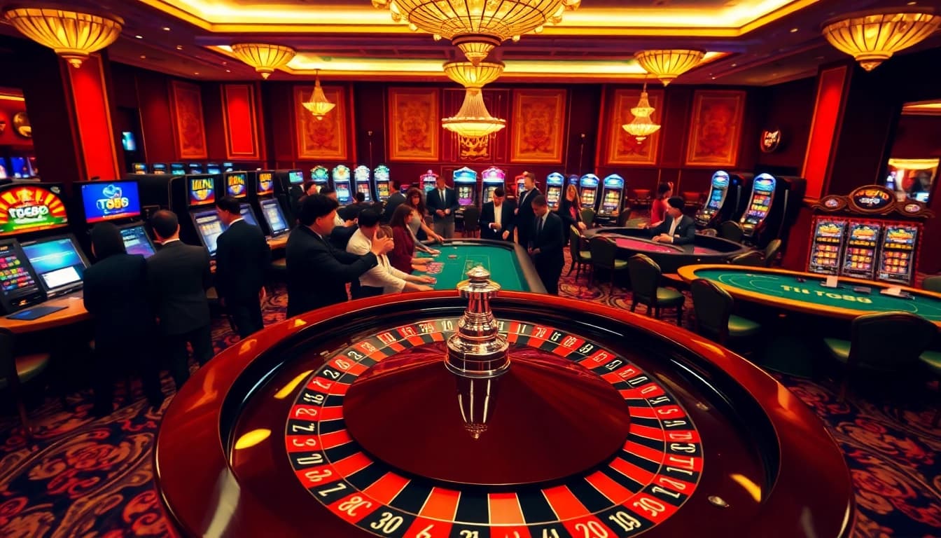 Experience thrilling gambling action at tg88's luxury casino with players at roulette.