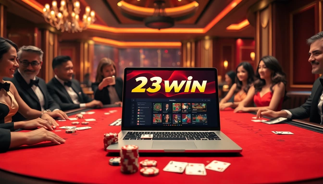 Experience 23win đăng nhập at an elegant casino table with players immersed in the game.