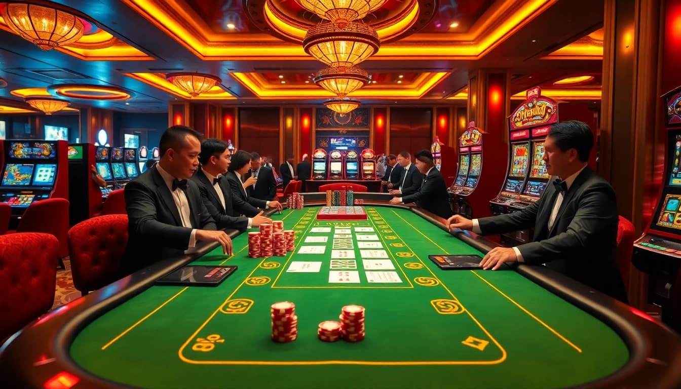 Experience thrilling gameplay at MK8 casino tables filled with excitement and colorful poker chips.