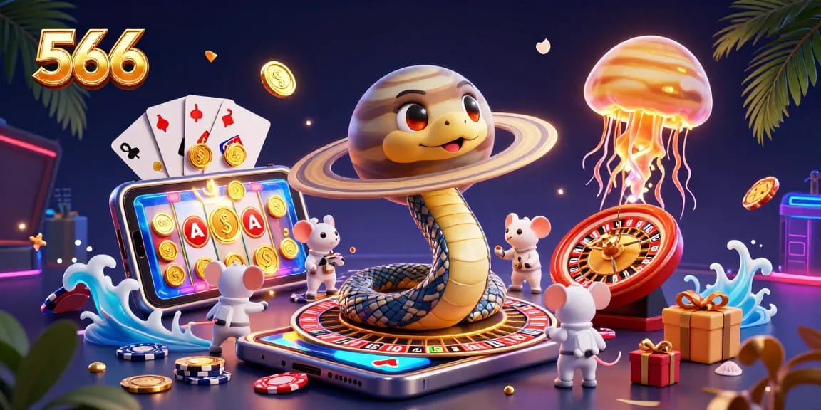 Bet on 566 with astronaut mice in a cosmic casino scene featuring a roulette planet.