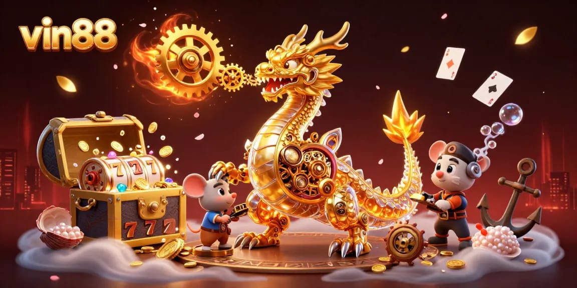 Experience the adventure of vin88 with a golden dragon and treasures from the casino world.