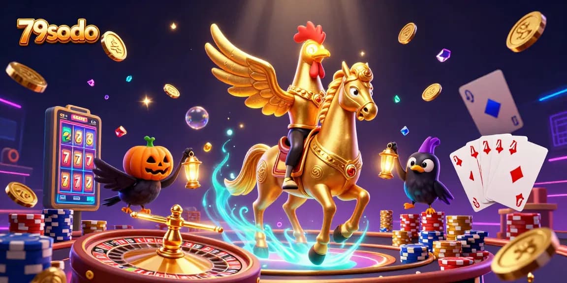 Experience the thrilling world of 79sodo with a golden rooster in a vibrant casino atmosphere.