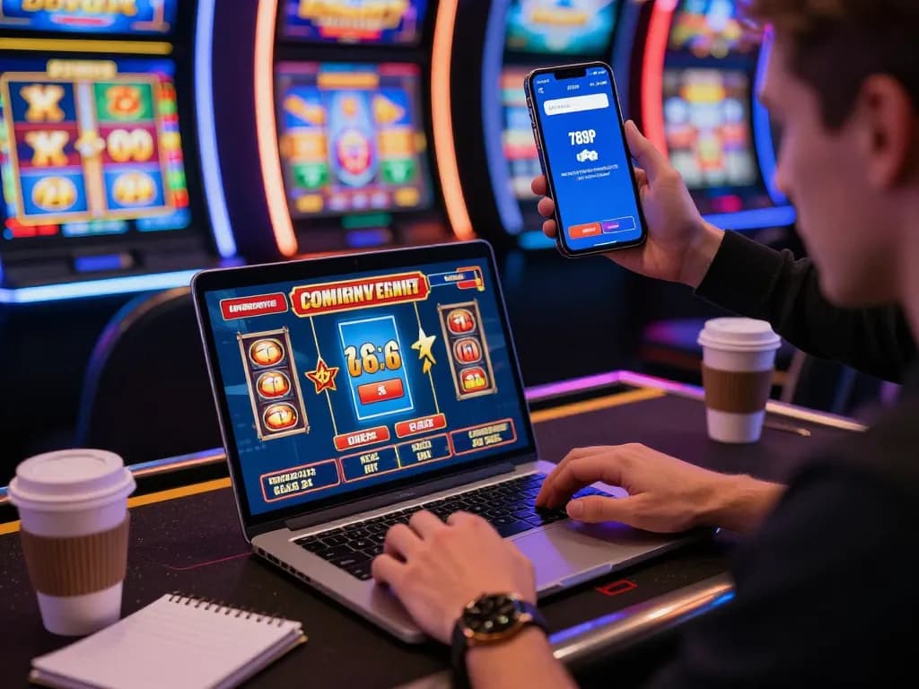 Excited player immersed in live casino games on laptop, showcasing 789P's thrilling online gambling experience.