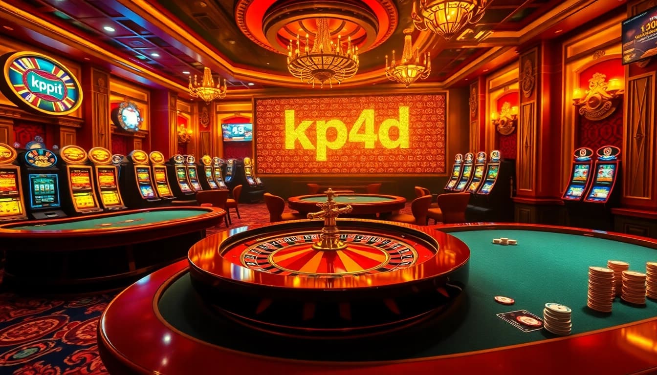 KPI4D immersive casino scene featuring a roulette table, vibrant poker chips, and elegant slot machines.