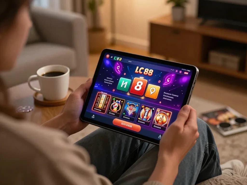 Player actively using the LC 88 app for online betting in a cozy home setting.